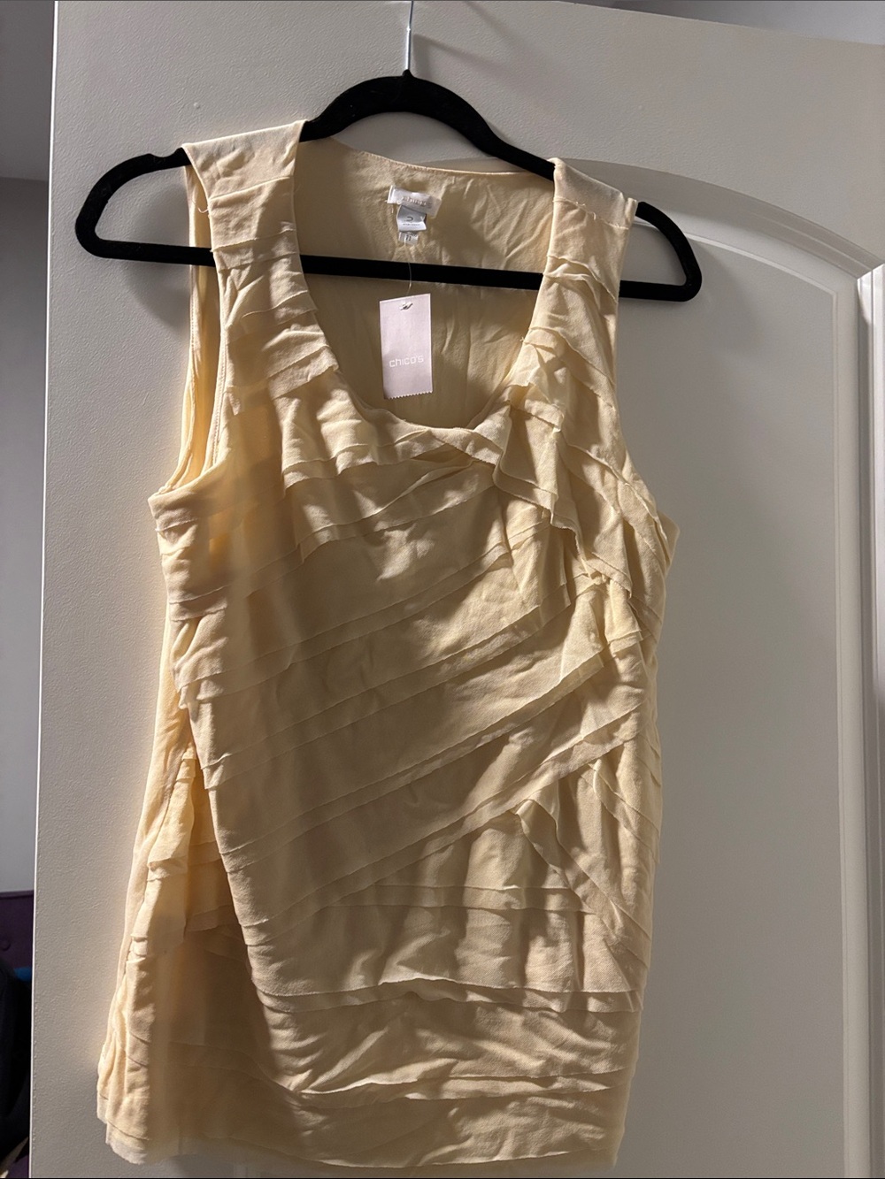 Chico's Layered Ruffle Shell Tank in Pale Yellow